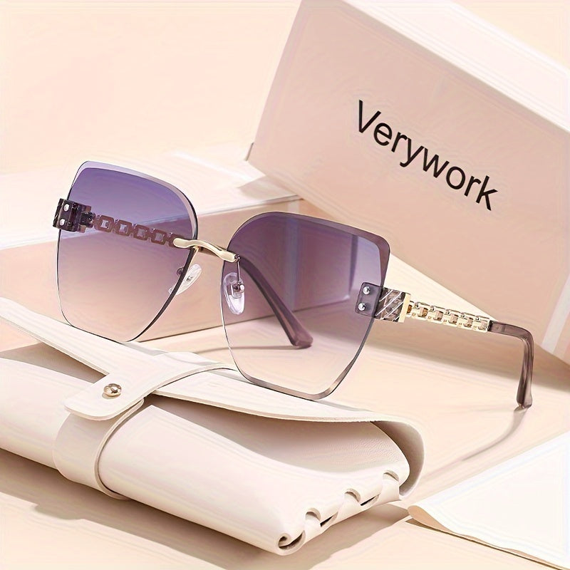 Women's Retro Square Frame Glasses Stainless Steel Gradient Pink Brown Lenses Stylish Fashion Eyewear