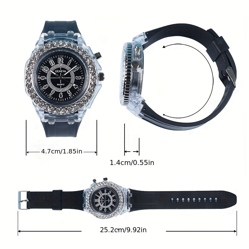 Luminous Student Digital Watch with Rhinestones Candy Colors for Teenagers