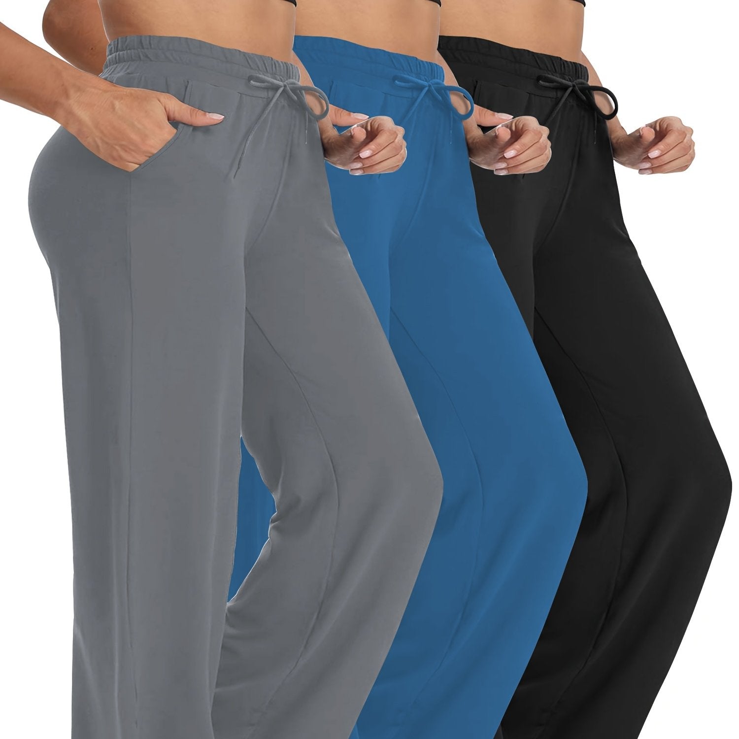 Pantalones de mujer de talla grande de pierna ancha, pack de 3, de tiro alto, elásticos y casual
