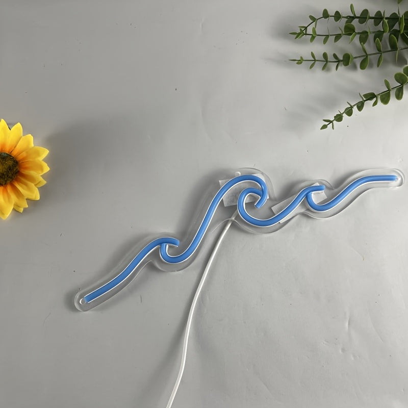 Moviy to'lqin Neon belgisi devor bezak uchun USB bilan quvvatlanadigan sozlanadigan yorqinlik va tugma boshqaruvi bilan