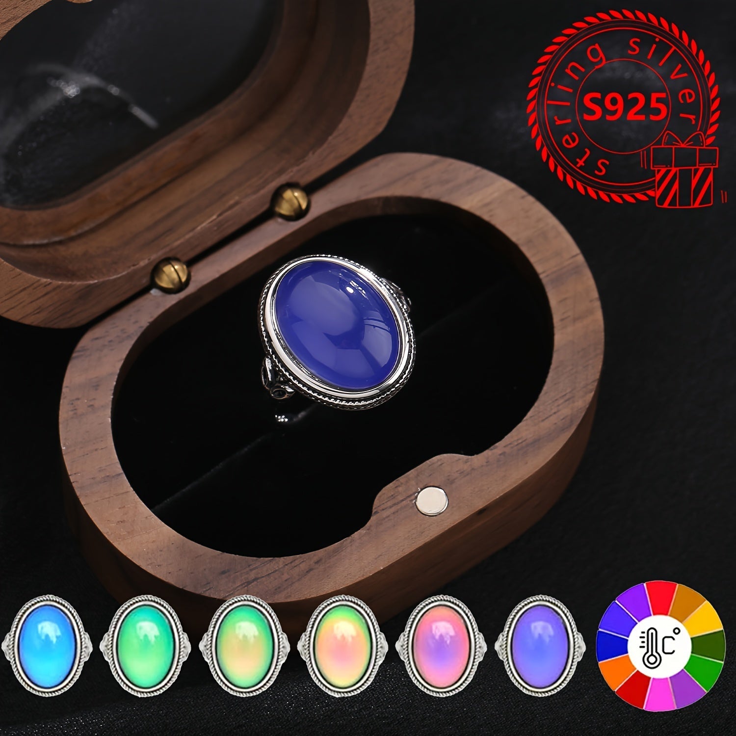 Women Silver Ring with Color Changing Temperature Sensitive Design Elegant Jewelry Gift