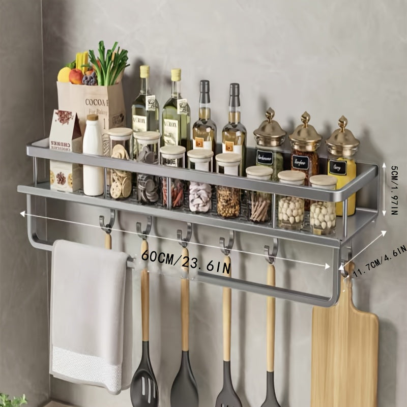 Aluminum Wall-Mount Spice Rack Kitchen Organizer for Spices and Cookware