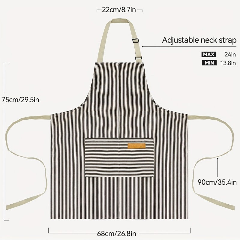 Black And White Striped Adjustable Chef Apron With Pocket For Men Women Kitchen