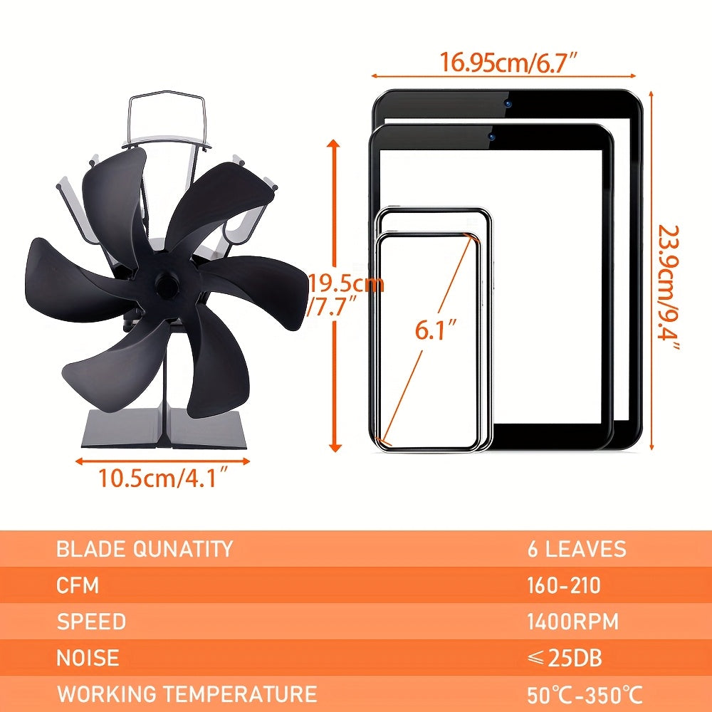 Six-Page Black Vertical Fireplace Fan for Heating and Ventilation