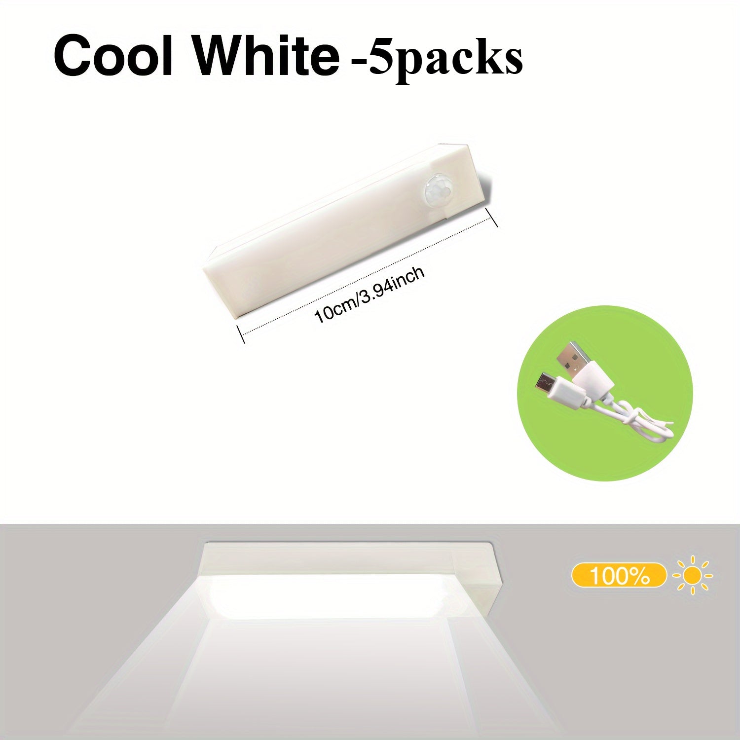 5 Pack LED Motion Sensor Lights with USB Rechargeable Batteries for Wireless Under Cabinet, Hallway, Kitchen, Stairs, Wardrobe