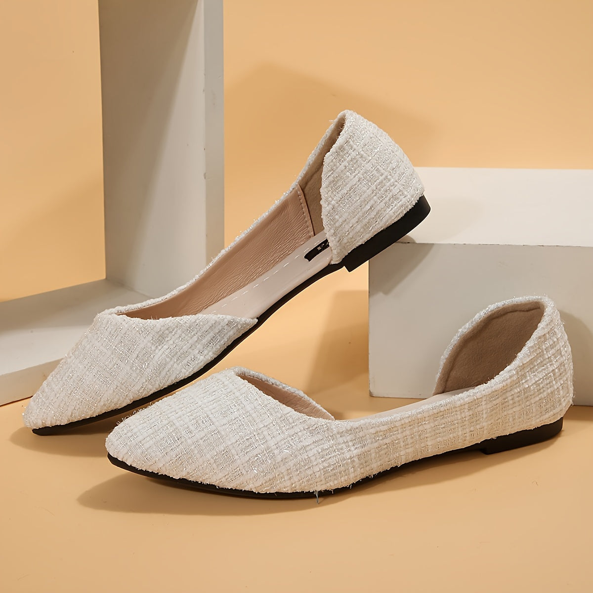 Women's Pointed Toe Flat Shoes, Open Side Slip-Ons, Comfortable Wide Shoes