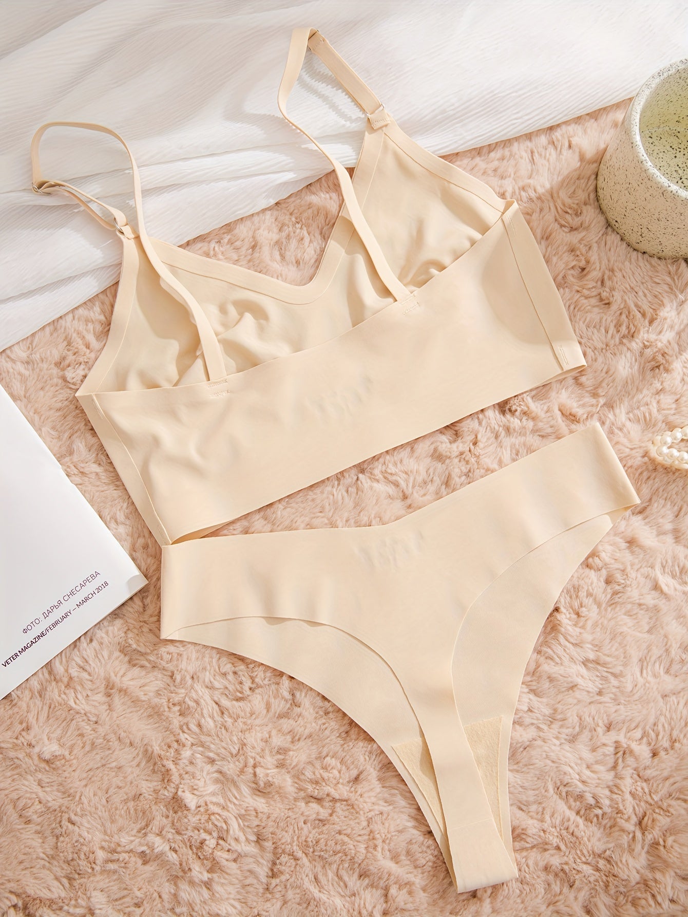 Seamless Solid Lingerie Sets for Women Wireless Bra and Elastic Thong Pack