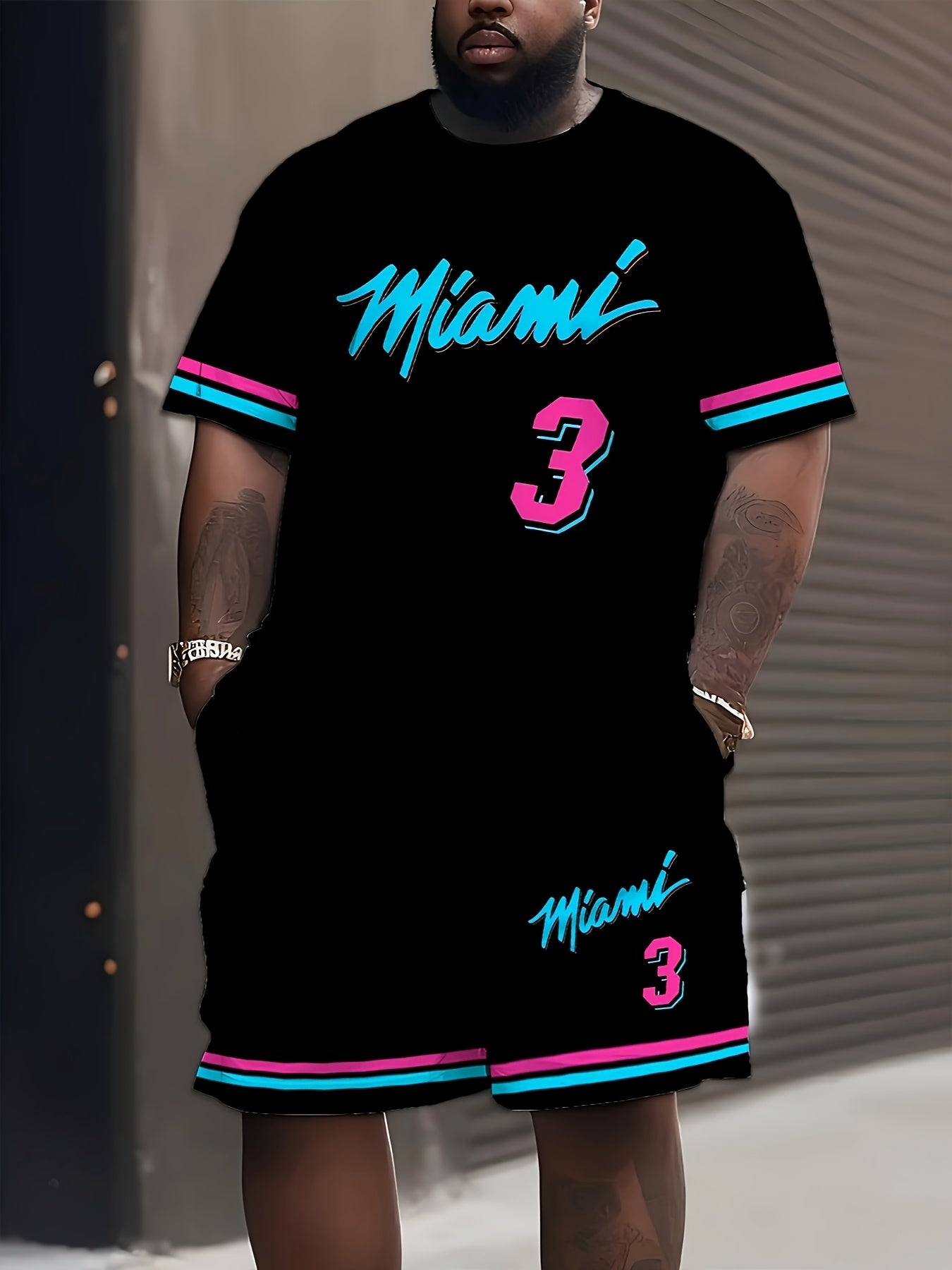 Men's Plus Size Sportswear Set Black 3D Digital Print Polyester Casual