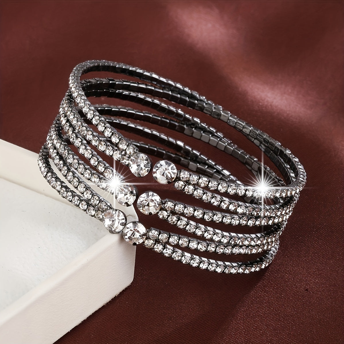 Wide-Band Bangle Bracelet with Cubic Zirconia for Women Stylish Copper Jewelry