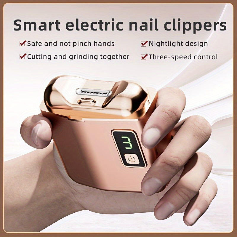 Yuqori sifatli qayta zaryadlanadigan elektr tirnoq kesgichi, jim LED yoritgichi, uch tezlikdagi tirnoq maydalagichi va kattalar uchun avtomatik tirnoq kesish.