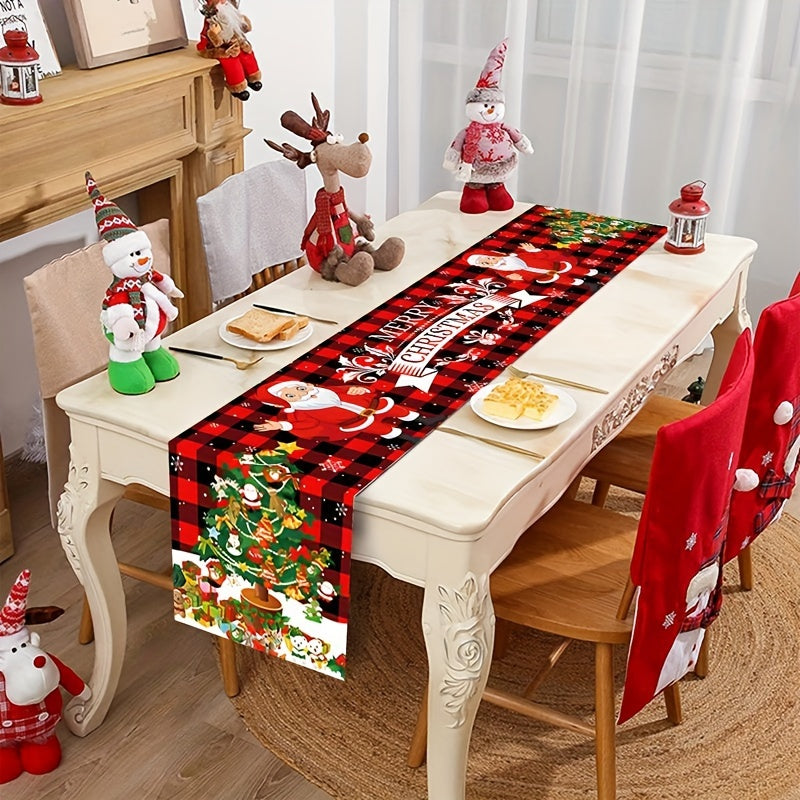 Polyester Christmas Table Runner with Santa Claus and Reindeer Design for Holiday Decor