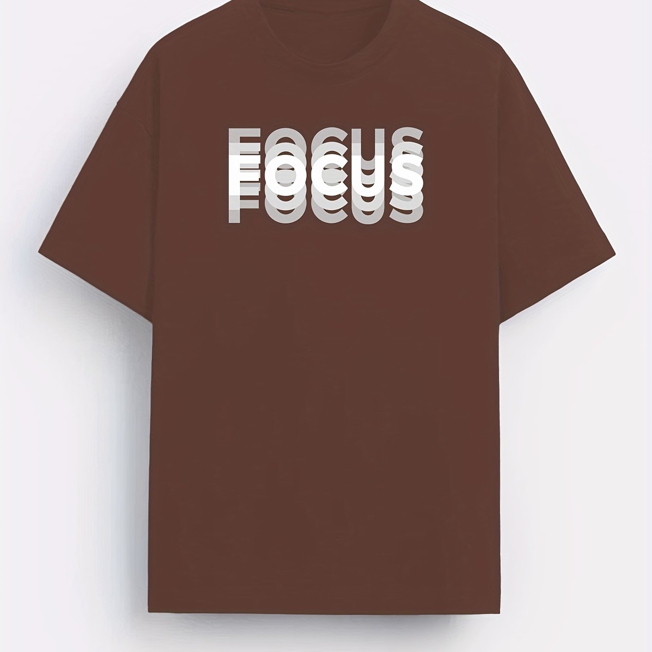 MBDMBD Erkaklar uchun Zamonaviy Harf Bosma T-Shirt, Oq rangda "FOCUS" Dizayni bilan. 180g/㎡ Polyester Aralashmasidan tayyorlangan.