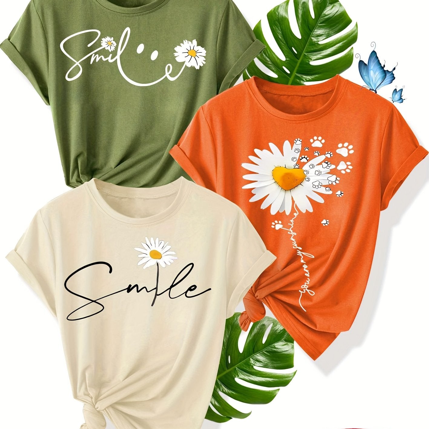 Women Cotton Short Sleeve T-Shirt Floral Print Casual Summer Top