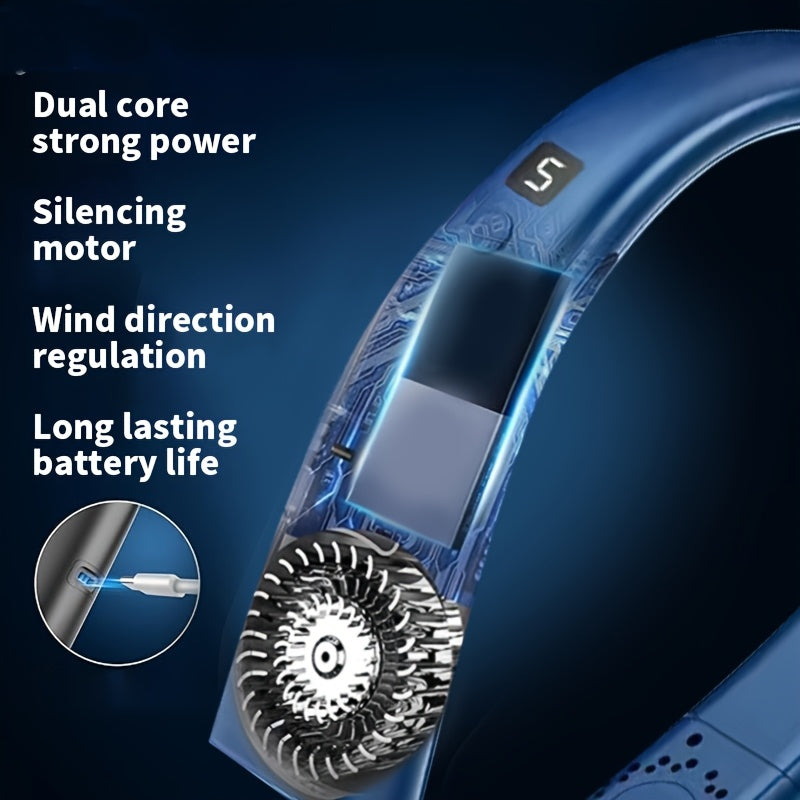 Ventilador digital de cuello de 5 modos portátil con placa de enfriamiento para actividades al aire libre camping viajes pesca recargable por USB