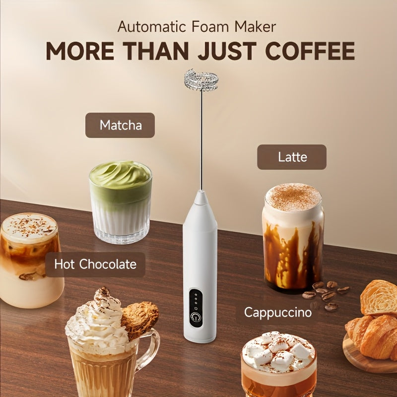Electric Milk Frother USB Rechargeable Dual Whisk Foam Maker for Latte Macchiato Coffee White