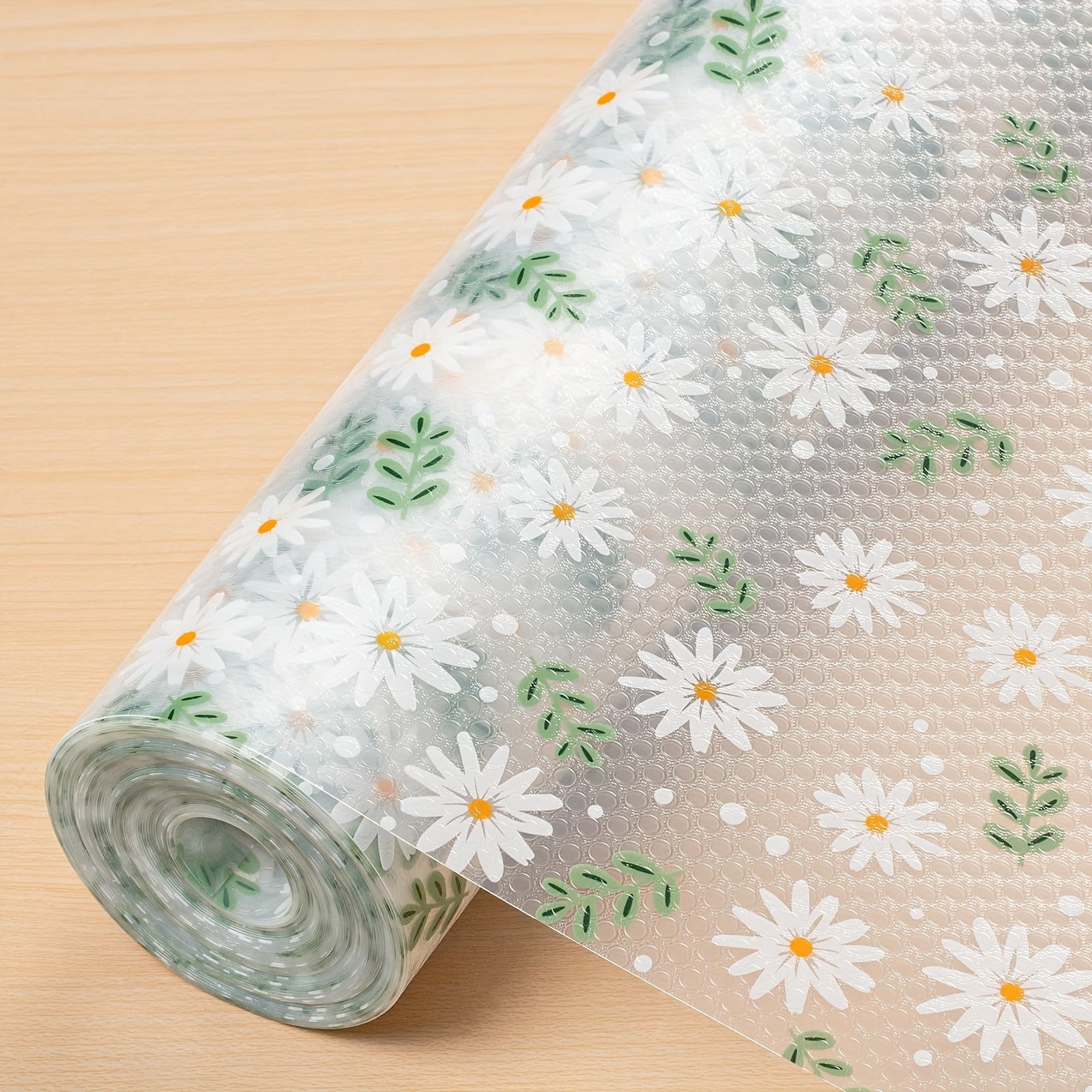 Green Daisy Pattern Waterproof Non-Slip Shelf Liner for Kitchen Storage