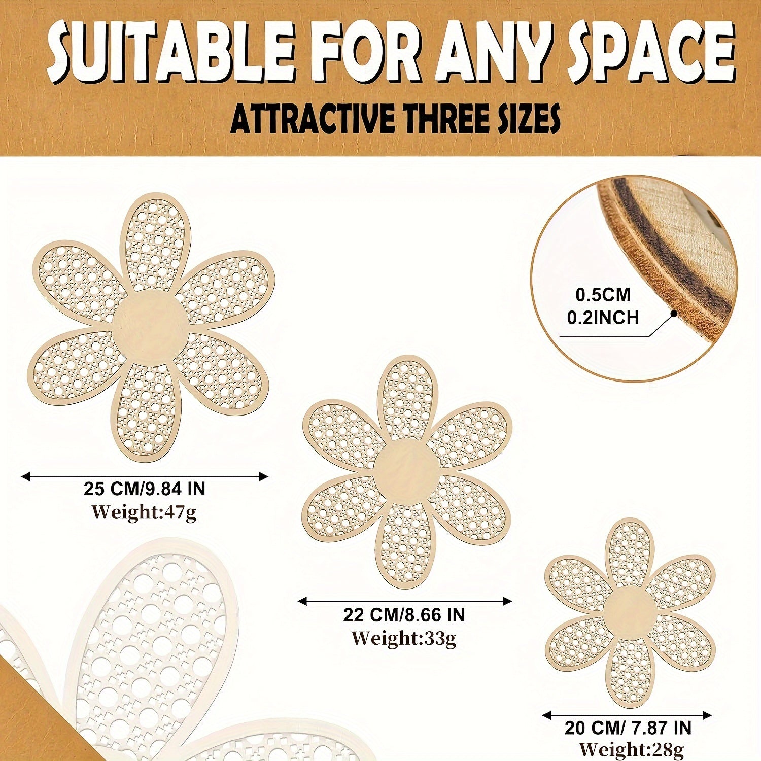 Juego de 3 arte de pared de madera con flores de margarita bohemia para decoración de granja en casa, oficina, baño