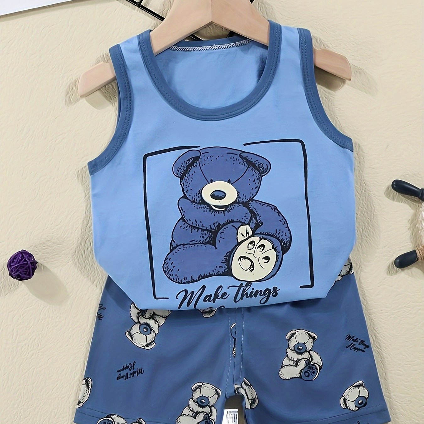 Kids Summer Dinosaur Print Cotton Shorts Set Crew Neck Tank Top and Shorts for Boys