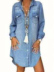 Plus-Size Loose Denim Dress Short Sleeve Casual Summer Black