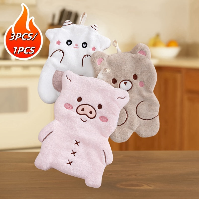 Coral Velvet Hand Towel 1/3pcs Animal Shape Hanging Quick Dry Absorbent Kitchen Bathroom