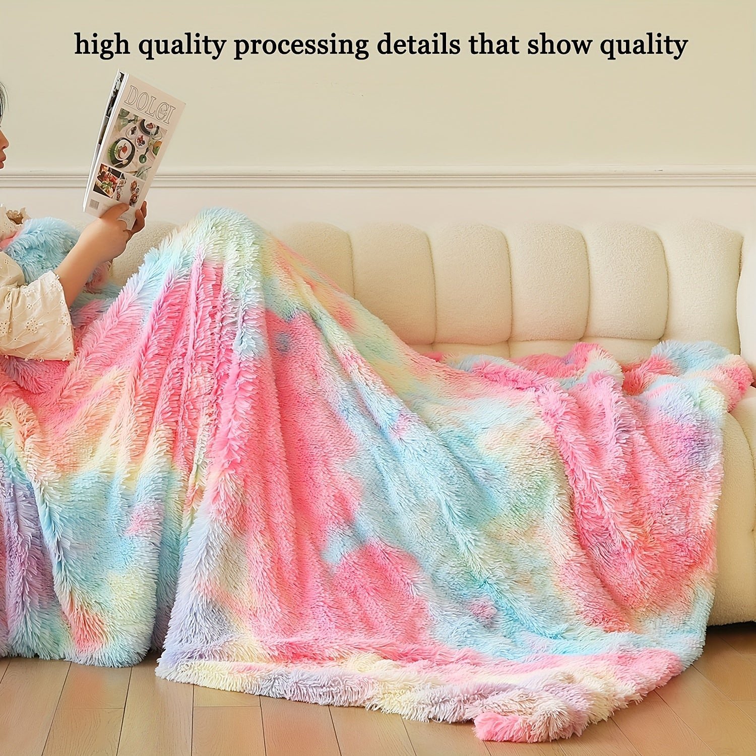 Rainbow Double Layer Plush Blanket for Home Decor and Cozy Bed or Sofa Use