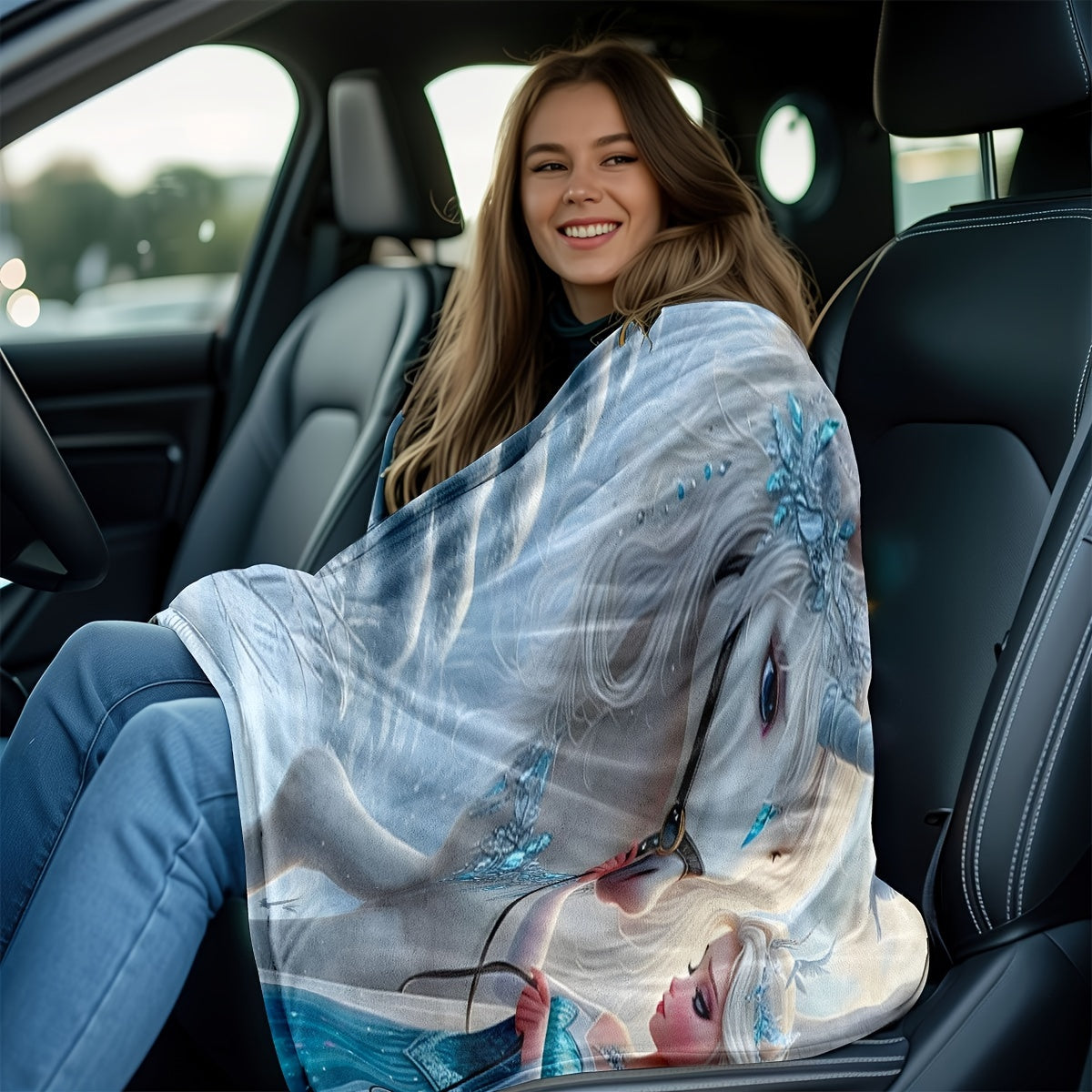 Unicorn Snow and Ice Art Blanket High-Necked Versatile Throw Bed Carpet Towel Quilt