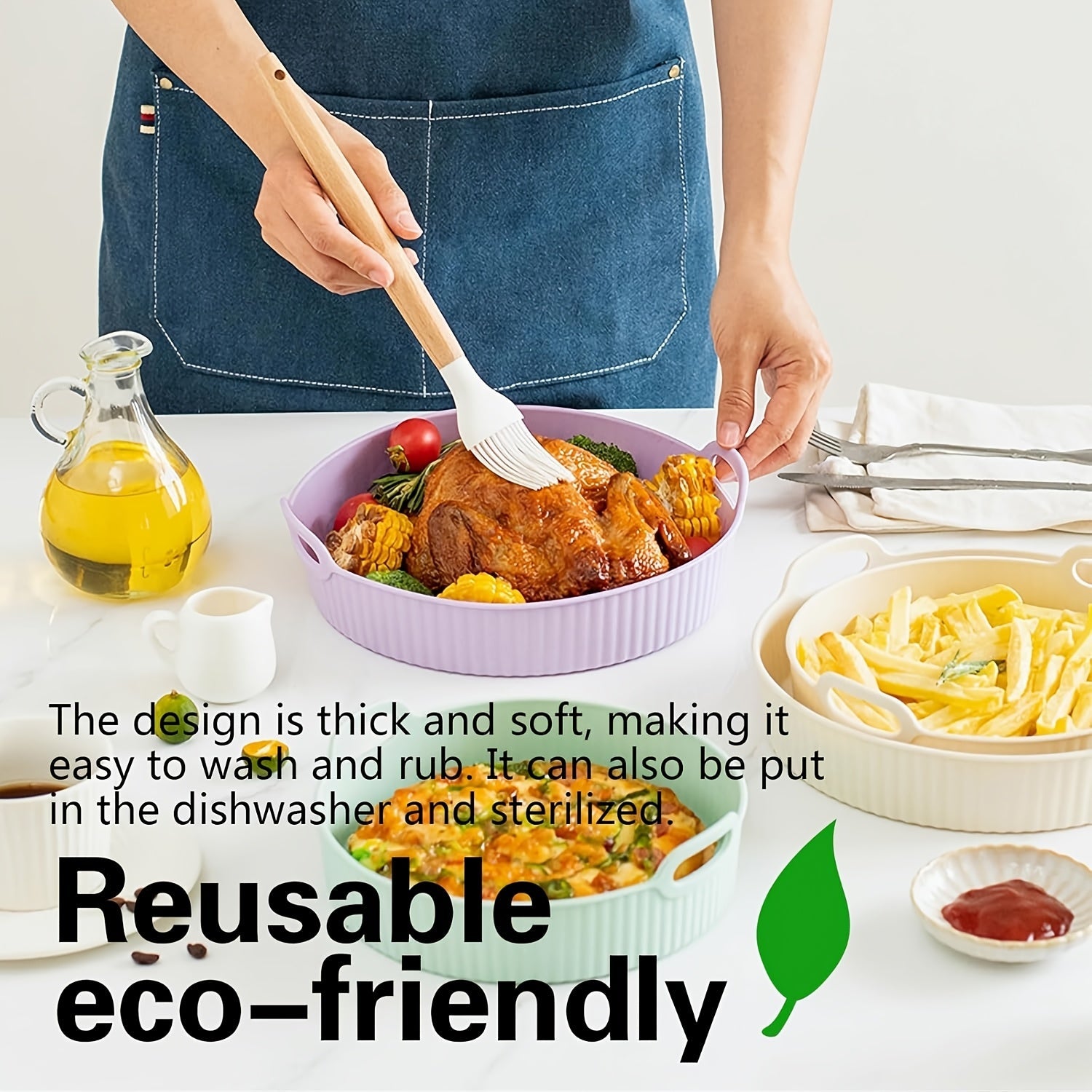 Reusable 8-Inch Silicone Air Fryer Liner Non-Stick High Temperature Basket Mat