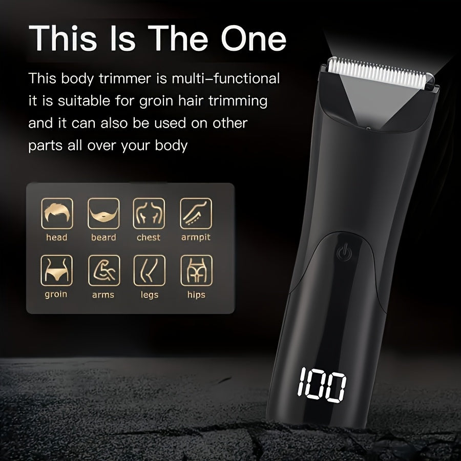 Men's Body Hair Trimmer Wet Dry Electric USB Rechargeable with Ceramic Blade and LED Light
