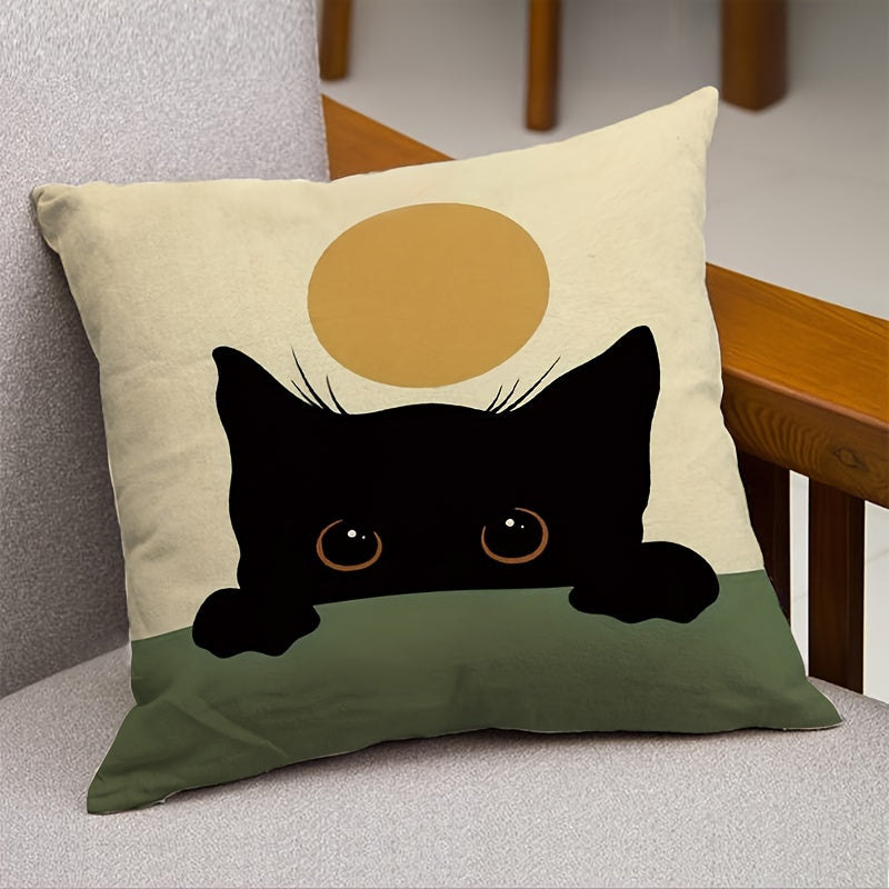 Black Cat Throw Pillow Cover 44.96x44.96cm Modern Farmhouse Decorative Cushion Case with Zipper Machine Washable