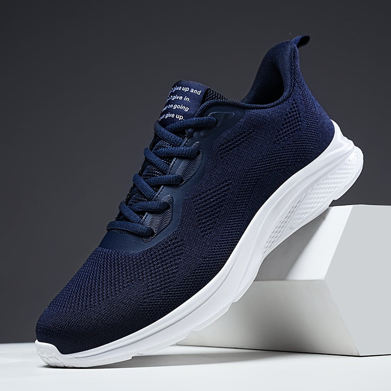 Men's Navy Blue Athletic Sneakers Breathable Fabric EVA Sole Casual Running Shoes
