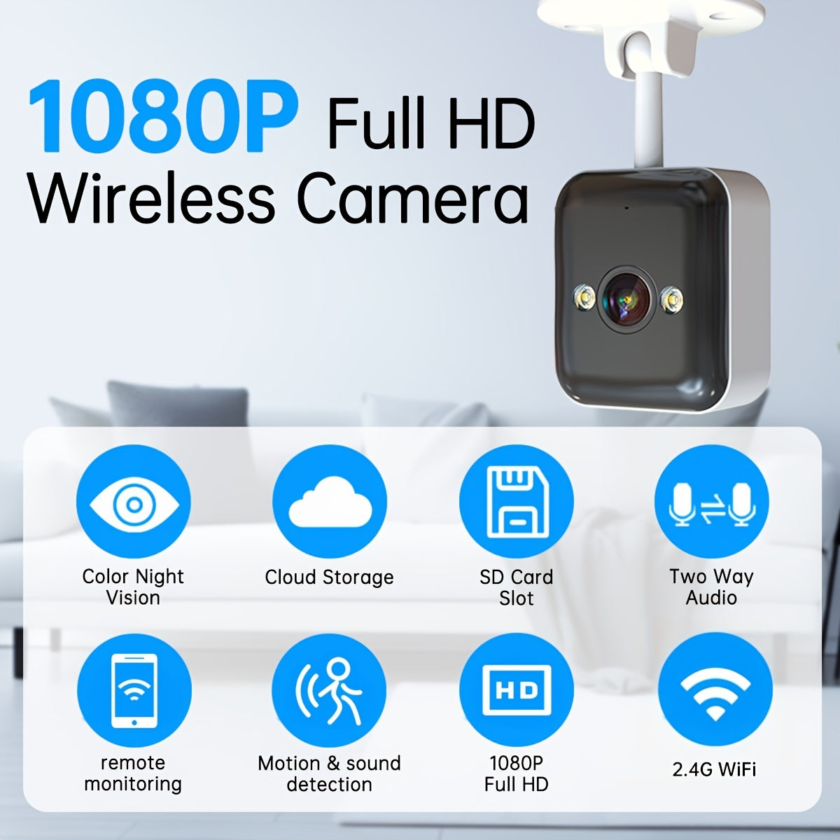Wireless Security Camera 1080P HD Night Vision Two-Way Audio Motion Detection WiFi App
