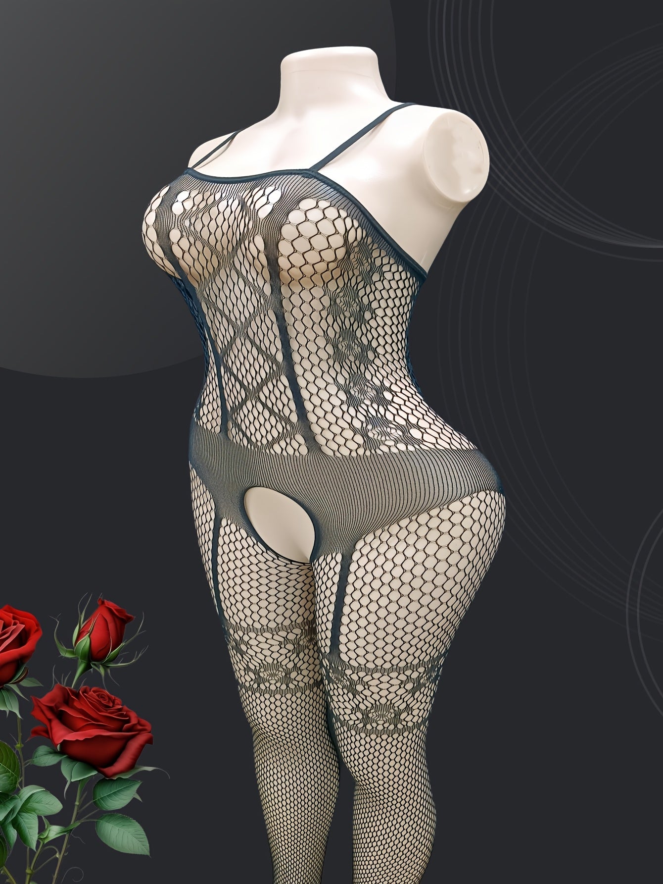 Sheer Mesh Bodysuit with Garter Socks and Jacquard Design for Women