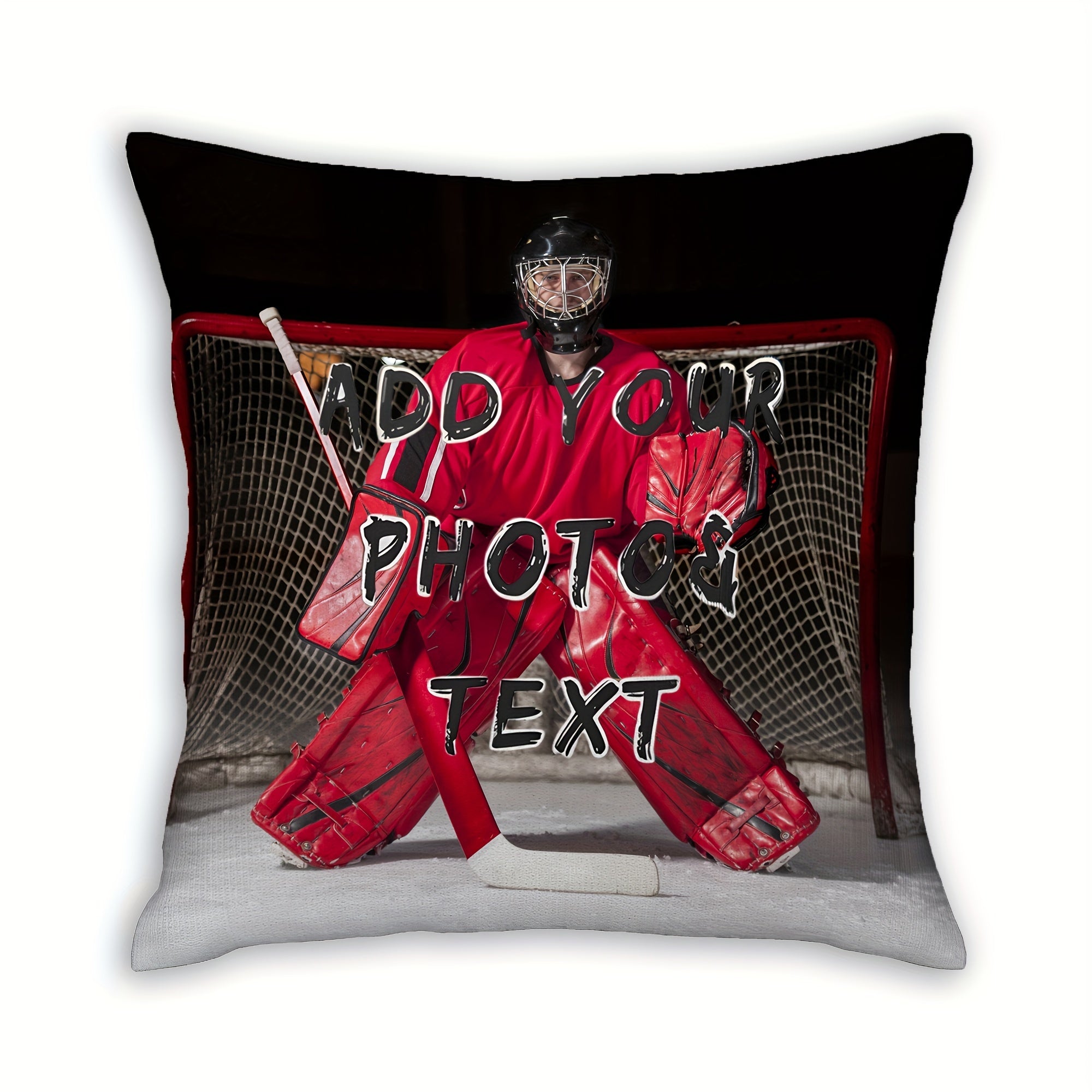 Funda de almohada con foto de hockey sobre hielo 45.72x45.72cm de felpa corta, personalizada, de un solo lado