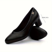 Women's Black Glossy PU Mary Jane Shoes with Bow, Mid-Block Heel