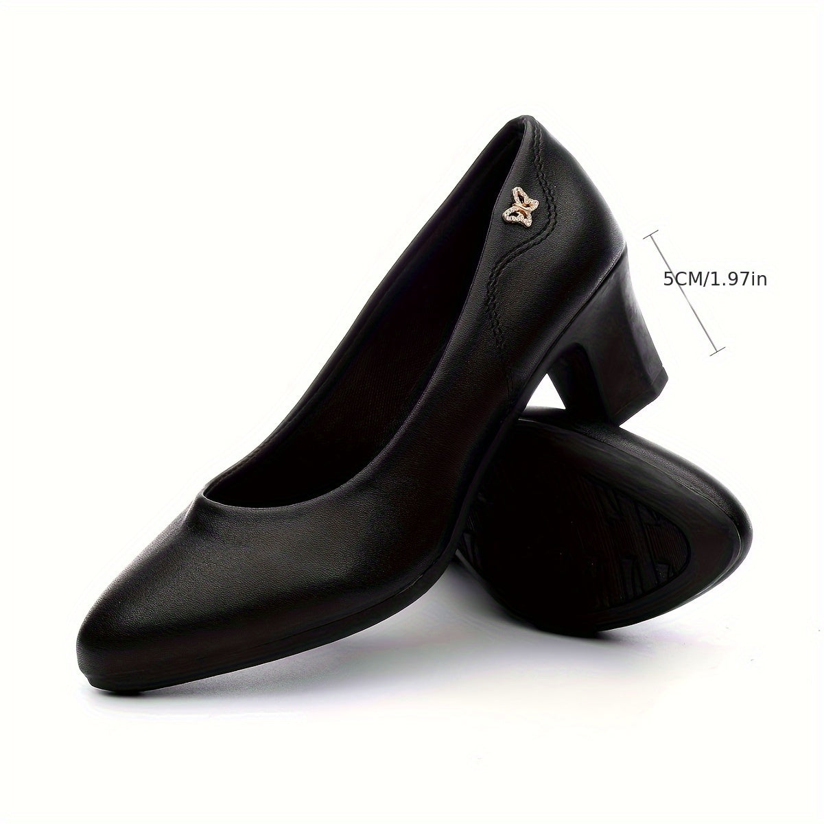 Women's Black Glossy PU Mary Jane Shoes with Bow, Mid-Block Heel