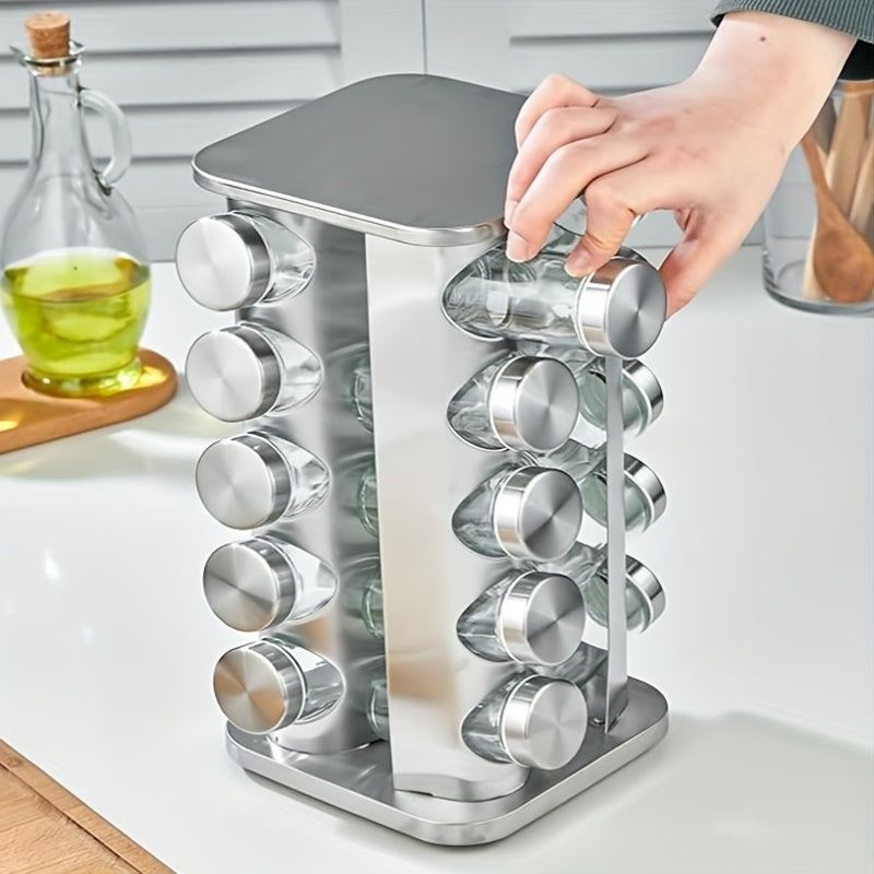 Organizador de estante de especias de acero inoxidable con 20 frascos, estante giratorio de encimera