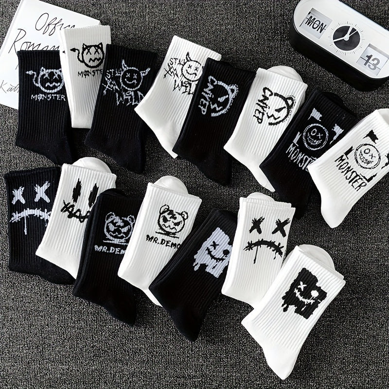 Men's Graffiti Pattern Crew Socks 3/5/8/10 Pairs Breathable Comfortable Outdoor