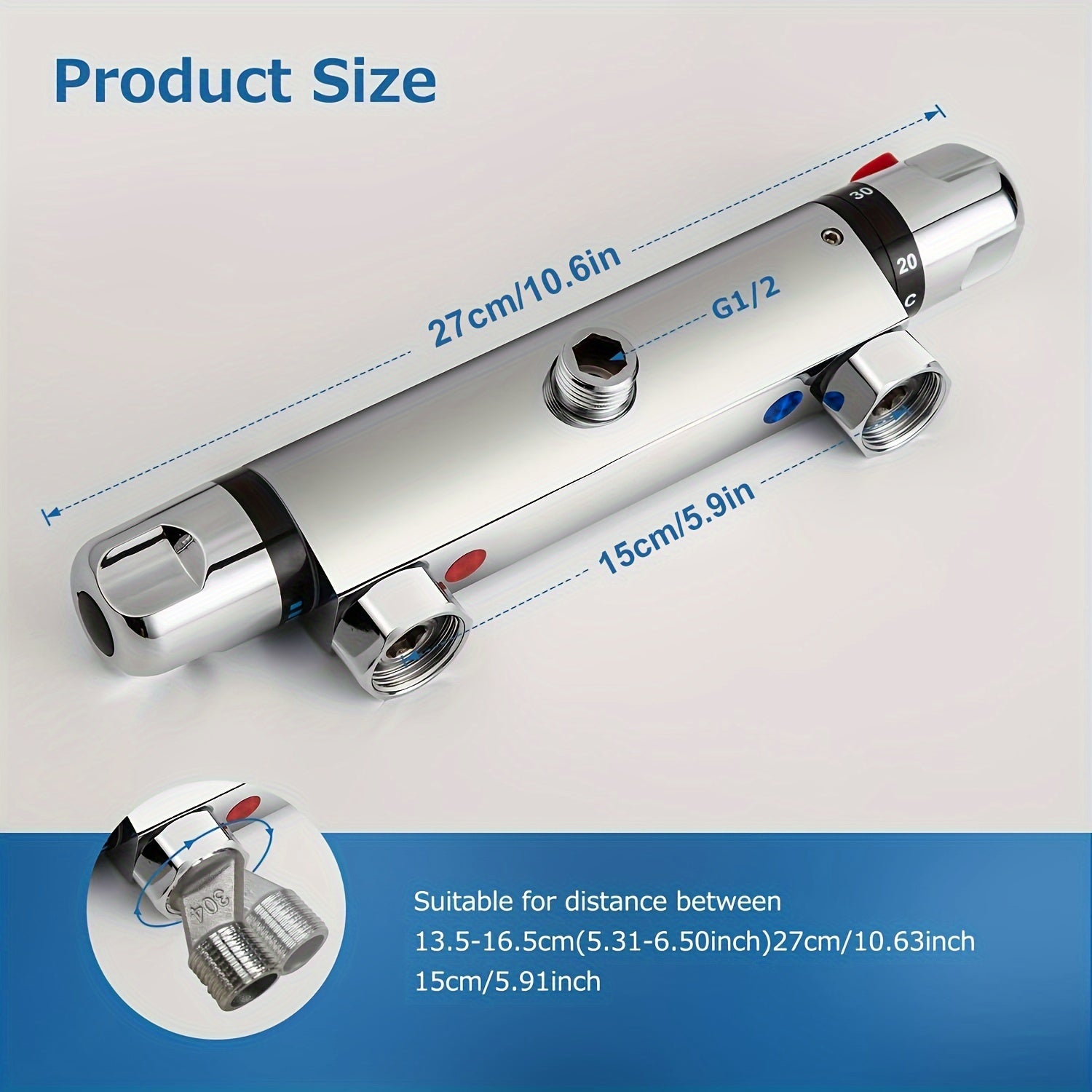 Термостат для душа Chrome с кнопкой безопасности, легкая установка, не требует электроэнергии