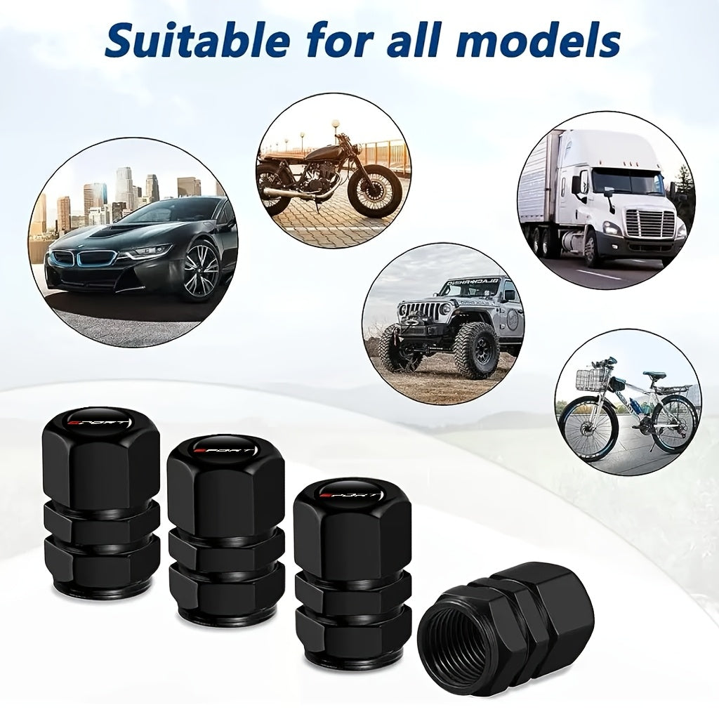 Aluminum Valve Caps Set for Cars and Motorcycles, Sport Pattern, 4/8/12 Pieces