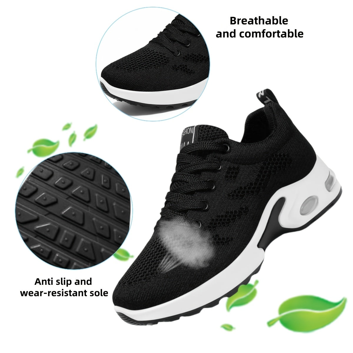 Women's Breathable Running Sneakers with Air Cushion Low-Top Tennis Shoes Black Pink