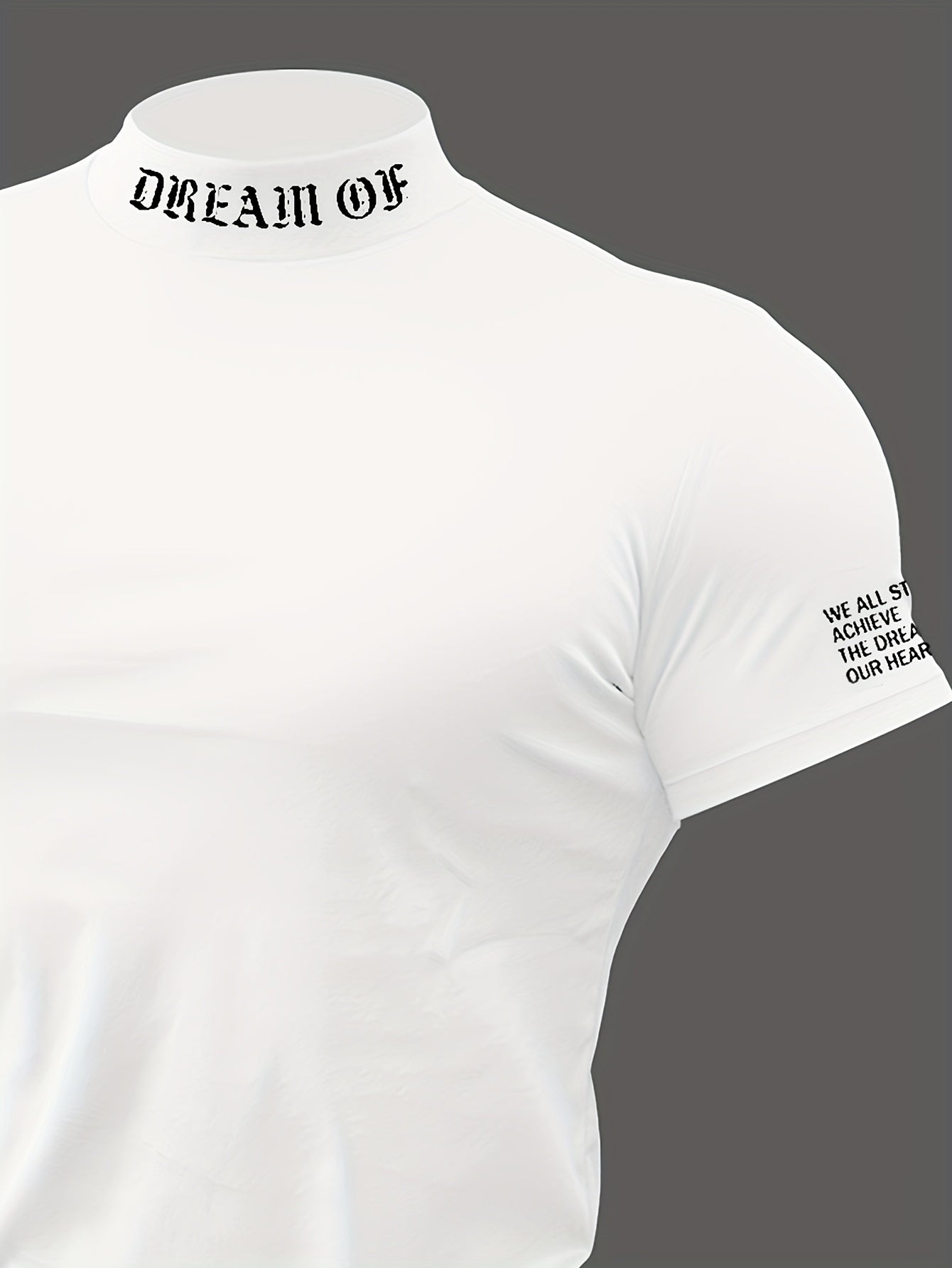 Мужская футболка с коротким рукавом, случайным принтом и стойкой, полиэстер спандекс, облегающий крой