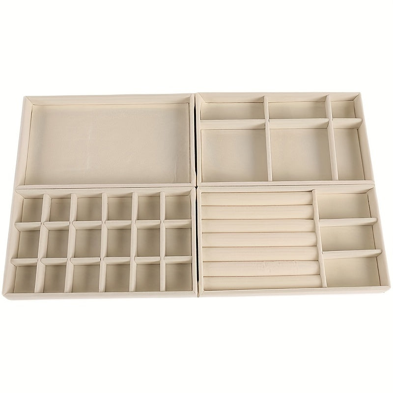 Bandeja organizadora de joyas con revestimiento de madera, cajones y compartimentos para pendientes y collares