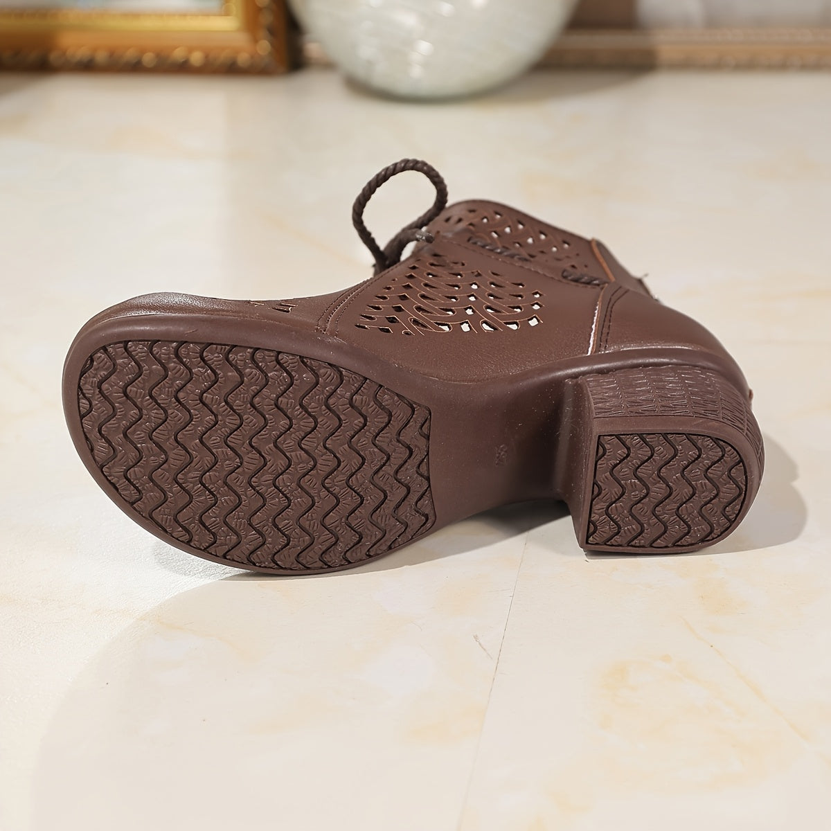 Women's Ethnic Cut-Out Bow Ankle Boots Rubber Sole Casual Dressy