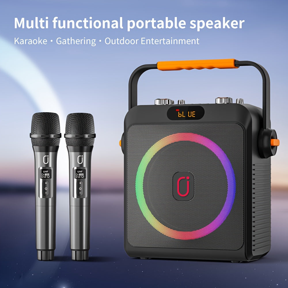 Black Karaoke Machine with Wireless Microphones, Bluetooth USB SD AUX Support