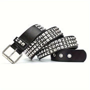 Women's Punk Style Rivet PU Leather Belt with Metal Buckle for Jeans