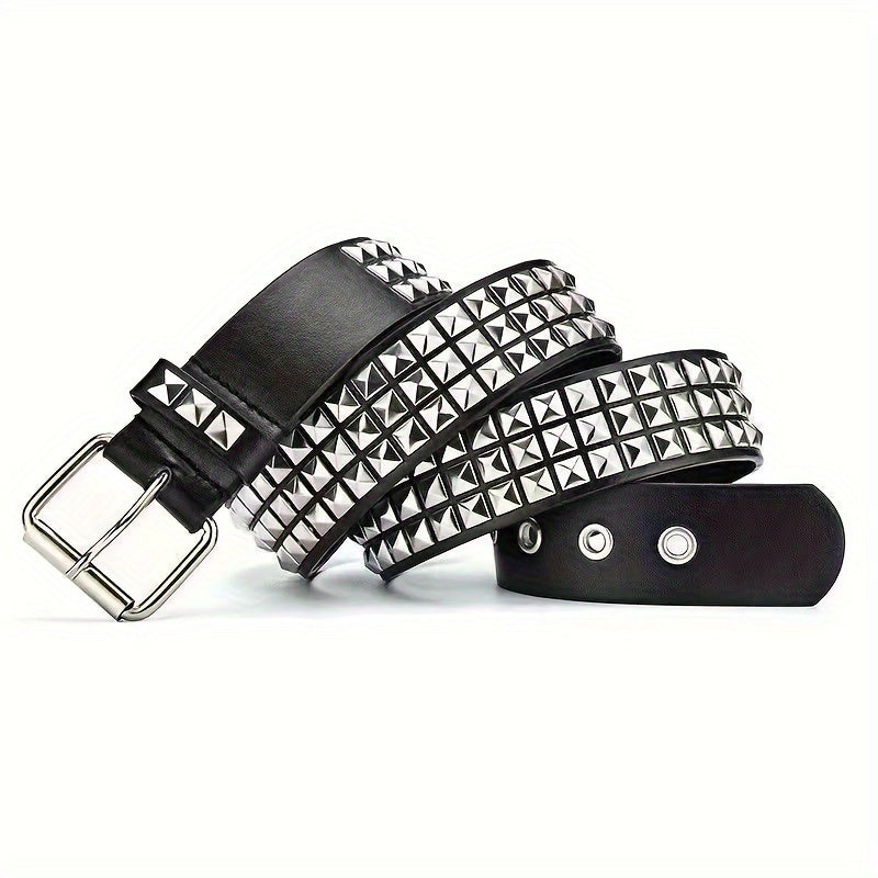 Women's Punk Style Rivet PU Leather Belt with Metal Buckle for Jeans