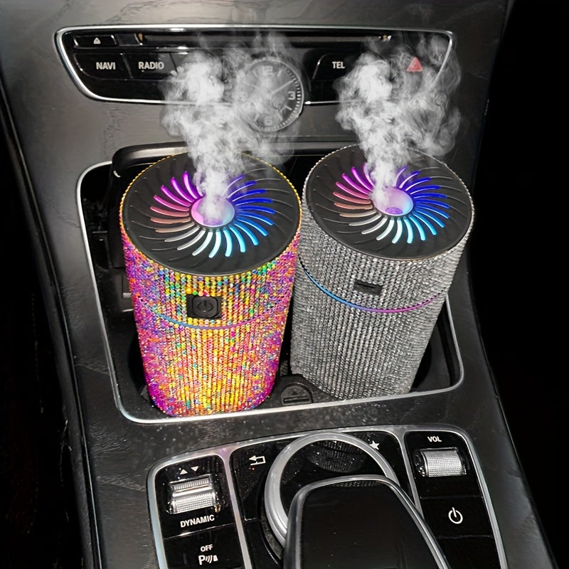 Luxury Rhinestone Car Diffuser Humidifier with LED Lights Aromatherapy Air Freshener