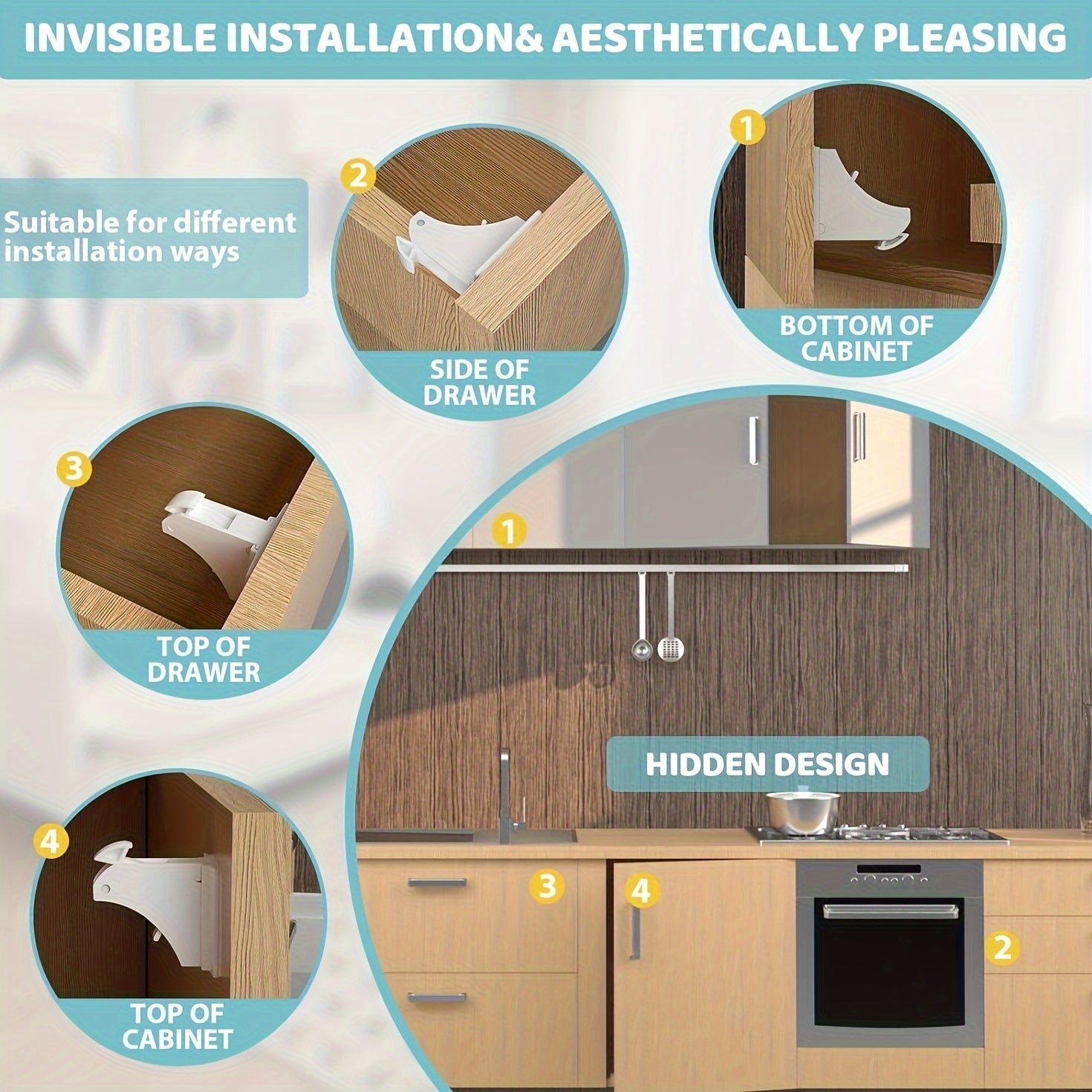 Set of 12 Child Safety Magnetic Cabinet Locks with Keys No Drilling Childproof Drawers and Cupboards