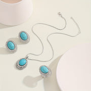 Turquoise Bohemian Style Jewelry Set for Women with Ring Earrings Necklace