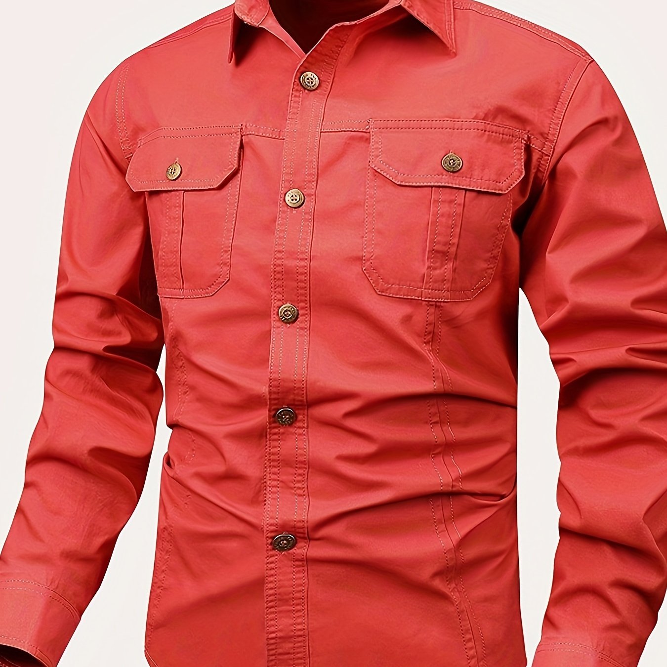 Men's Casual Long Sleeve Shirt Woven Cotton Solid Color Spring Summer Loose Fit Street Style